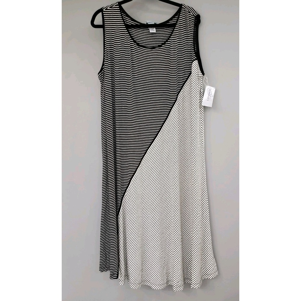 Catherines‎ Sleeveless Midi Dress 2X Stretch SUMMER Career SLEEVELESS STRIPES